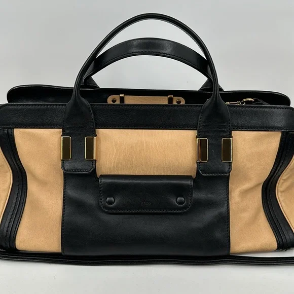 Authenticated Chloe 2 Way Alice Large Handbag - Tan/Black - Picture 3 of 16